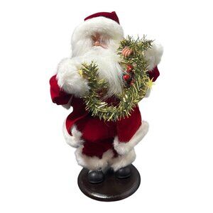 Vintage Christmas Holiday Santa w/tinsel on stand Garland Holly Berries